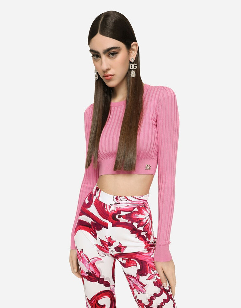 Cropped sweater in ribbed silk 4