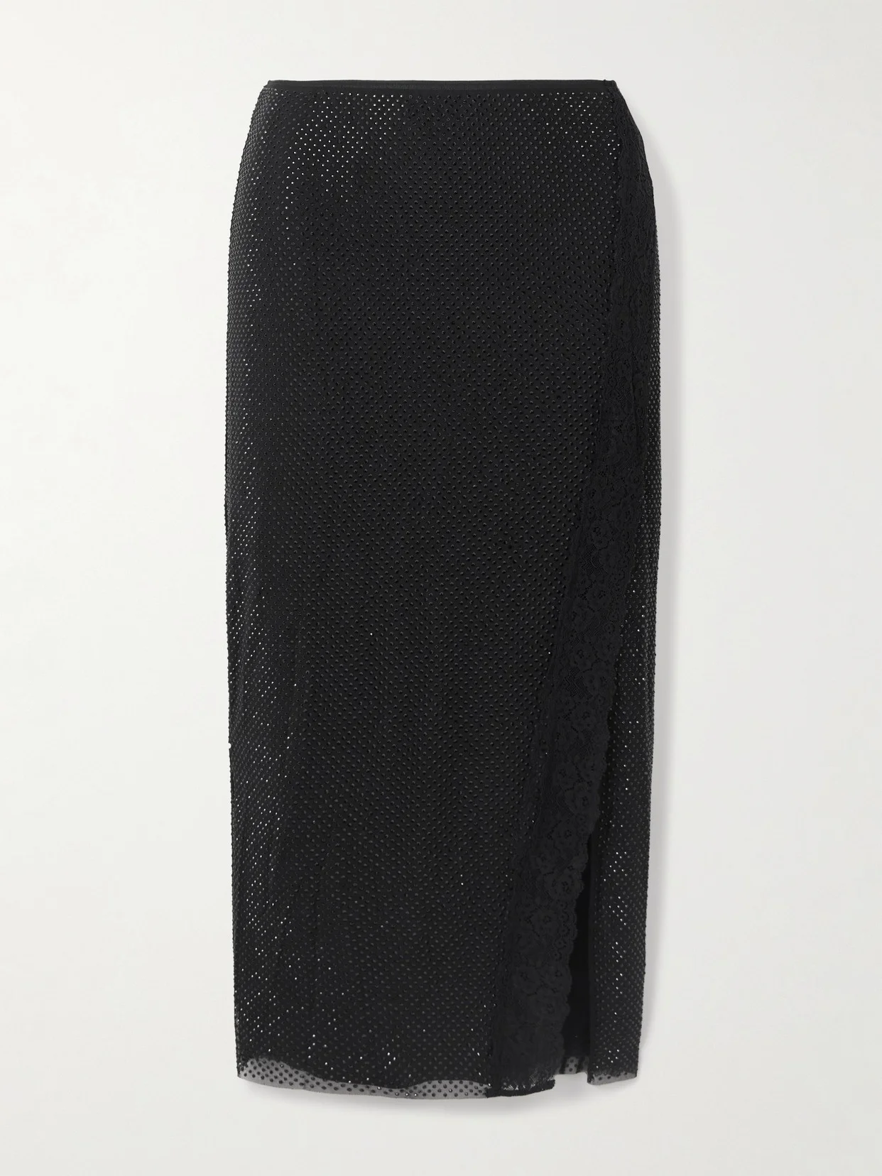 Crystal-embellished Lace-trimmed Mesh Midi Skirt - 1