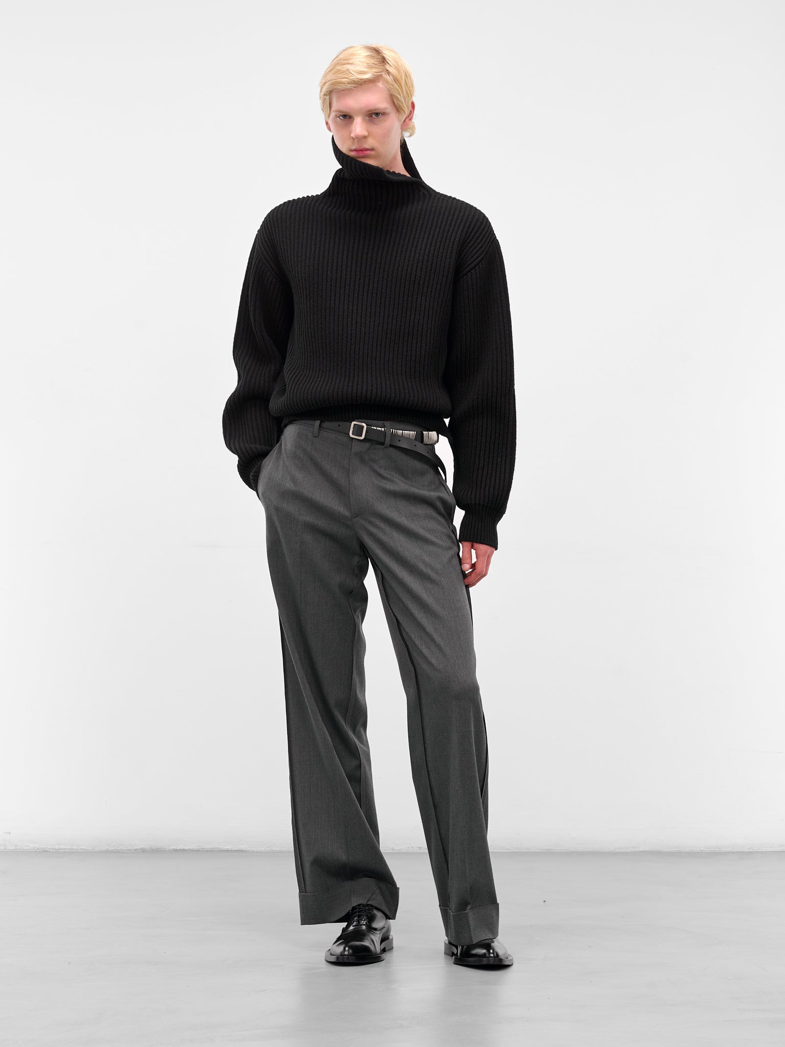 Black Turtleneck Collar Rib-Knit Sweater - 6