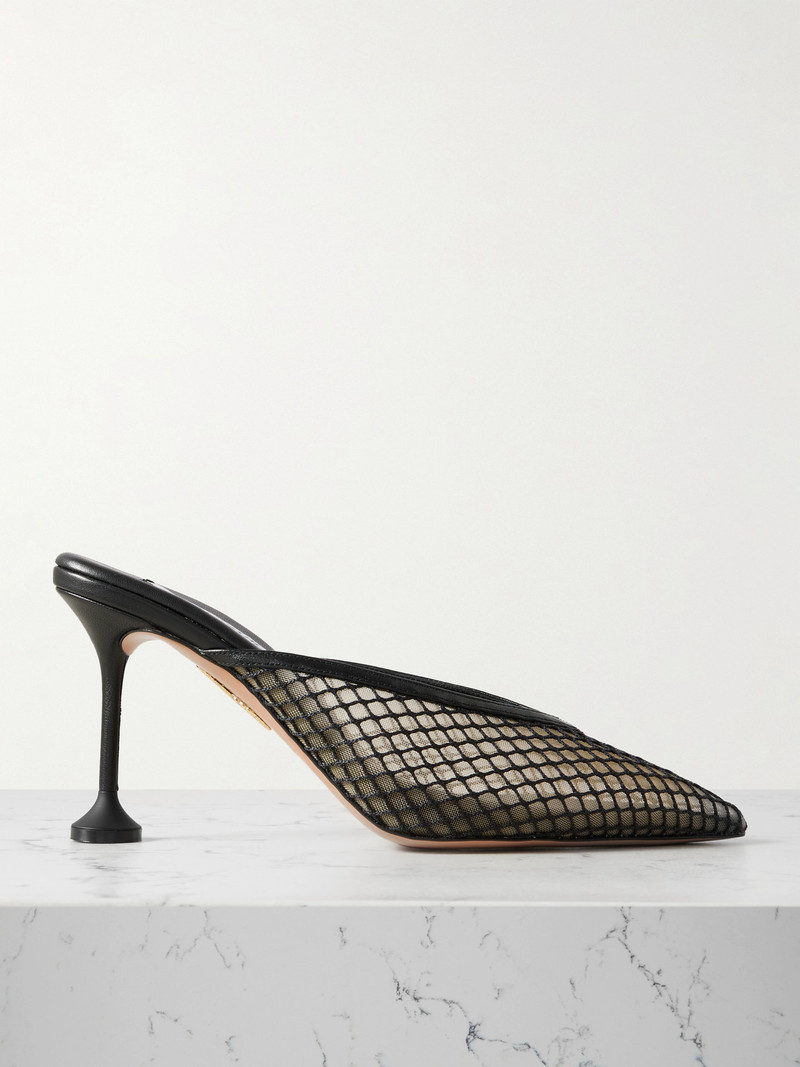 Bisous 85 Leather-trimmed Mesh Point-toe Mules 1