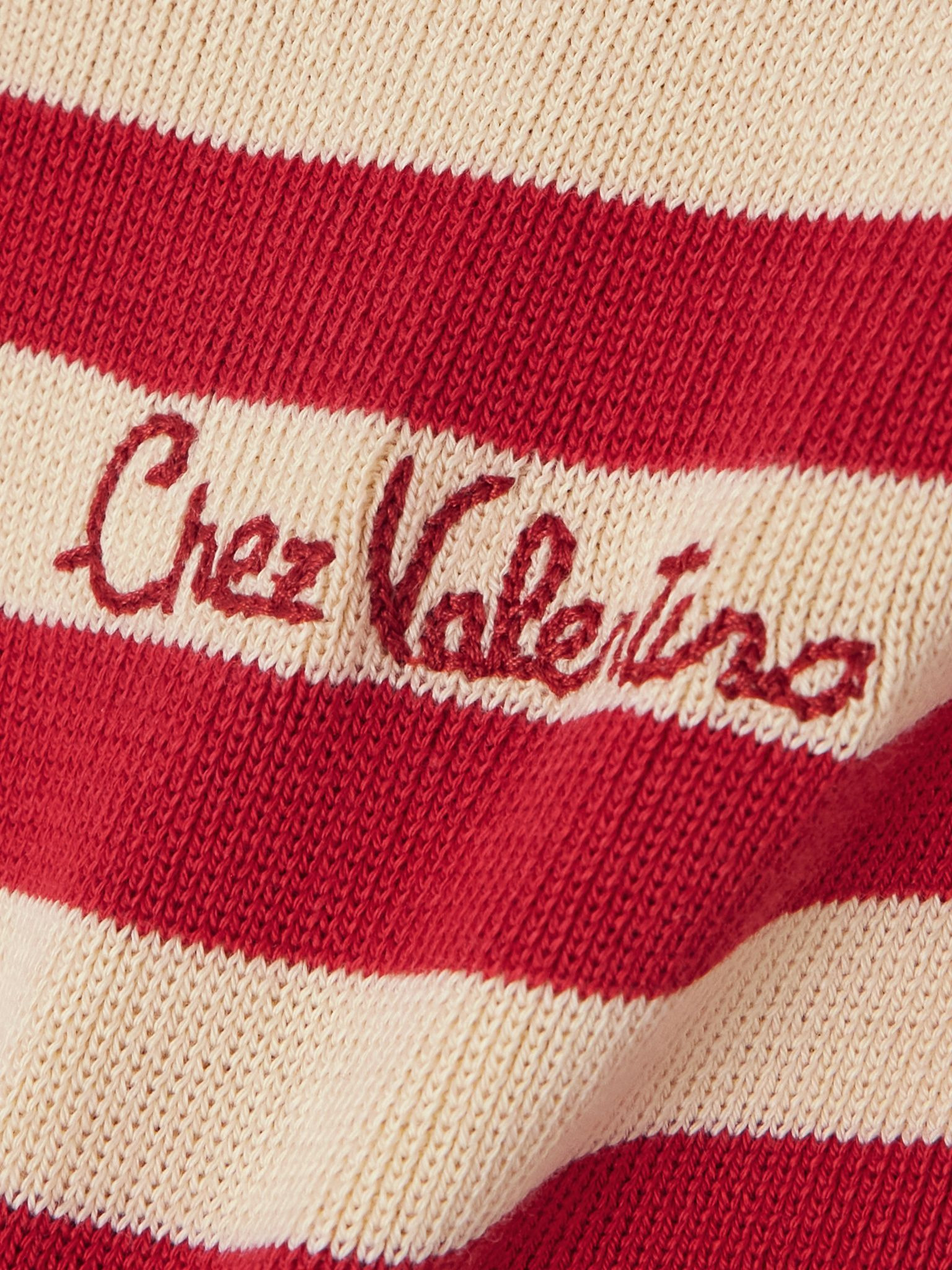 Embroidered striped ribbed-knit cotton sweater Red - 5