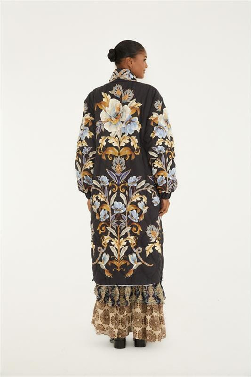 Black Flowerful Snake Garden Reversible Maxi Puffer Jacket 4