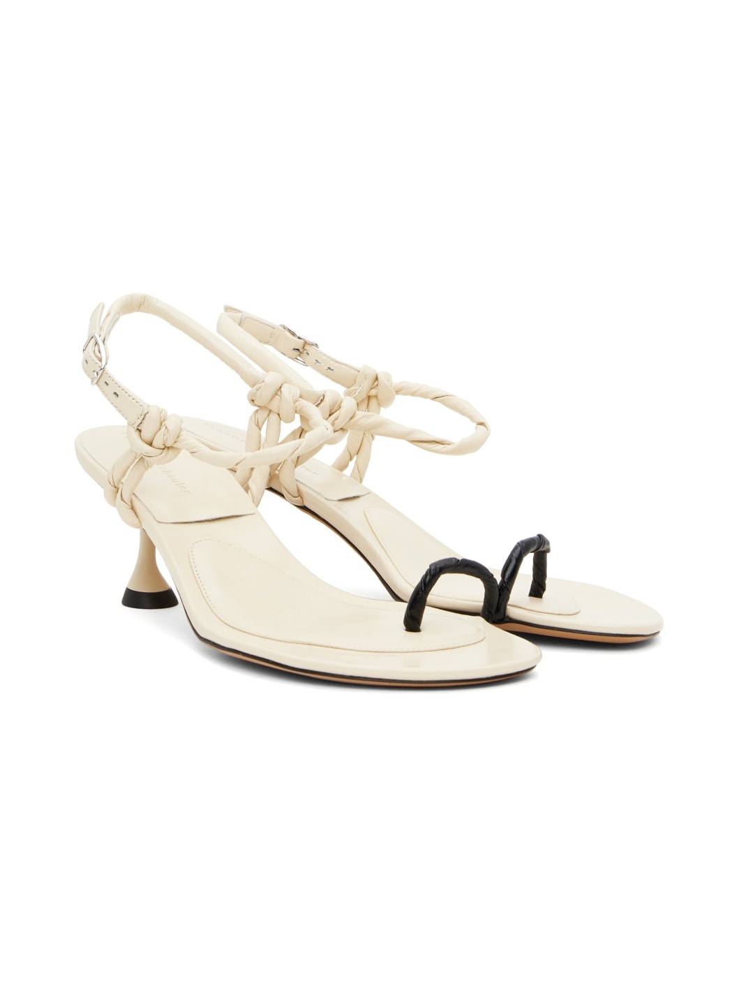 Beige Tee Toe Ring Heeled Sandals - 4