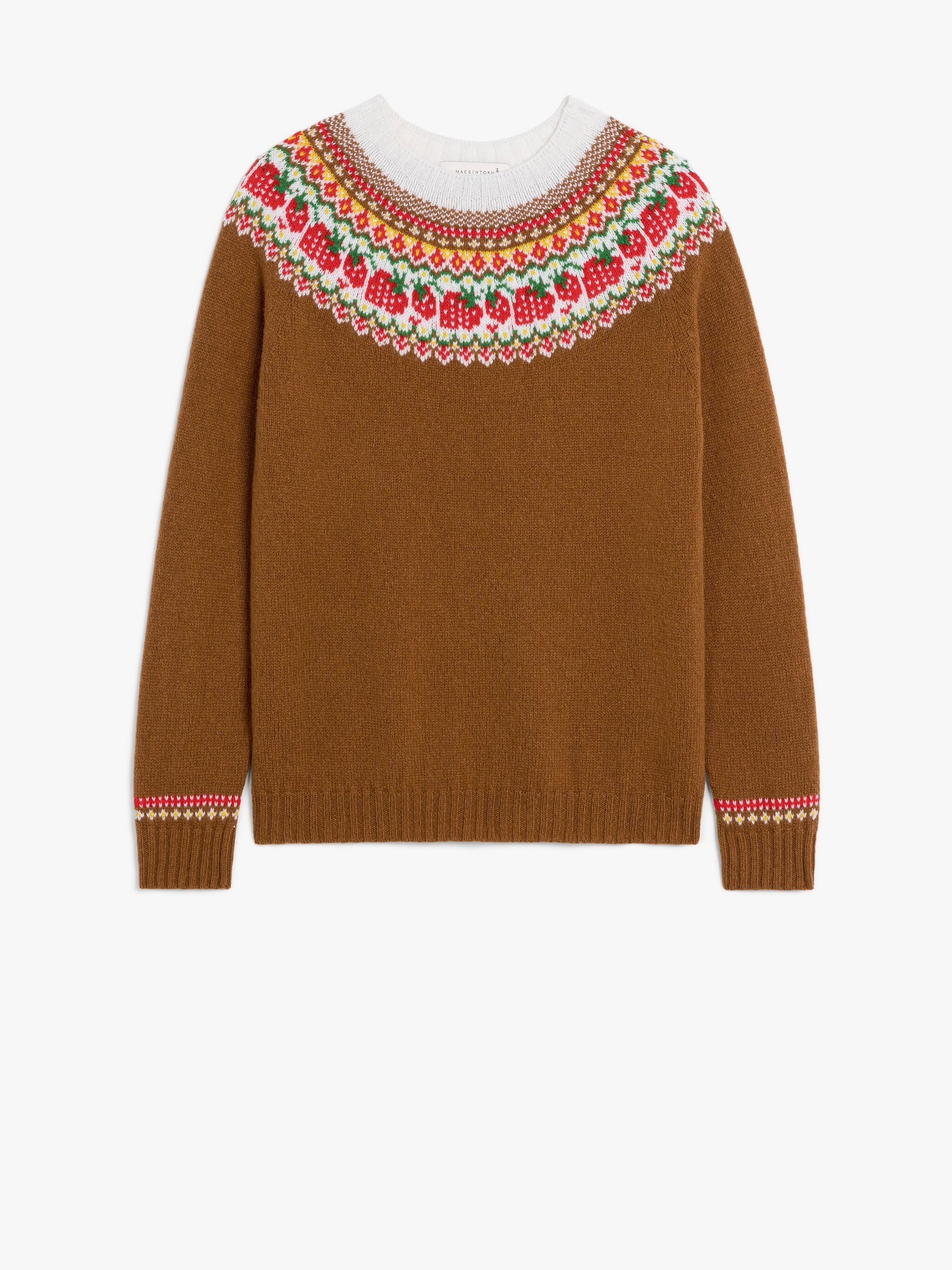 KELSI BROWN WOOL FAIR ISLE CREWNEK SWEATER - 1