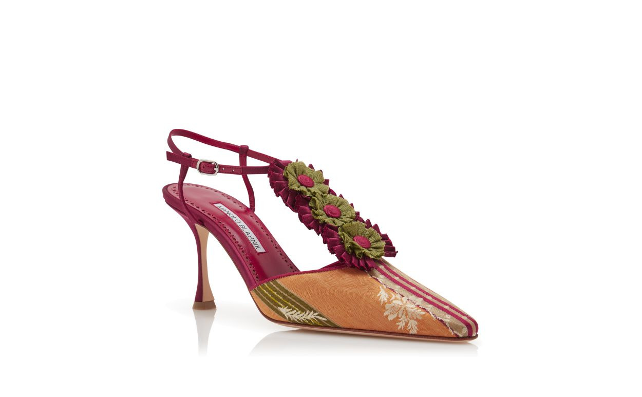 Red Silk Rosettes Detail T-Bar Pumps - 3