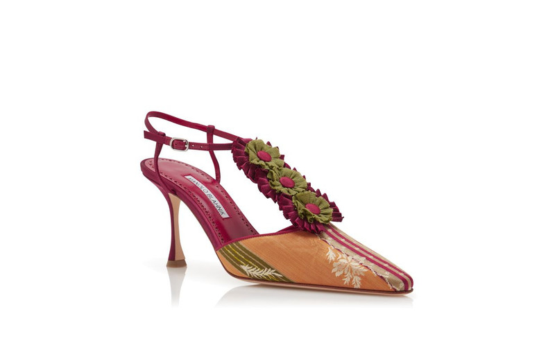 Red Silk Rosettes Detail T-Bar Pumps 3