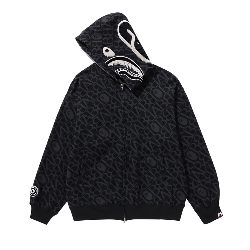 A BATHING APE® BAPE Sport Monogram Shark Hoodie 'Black' outlook