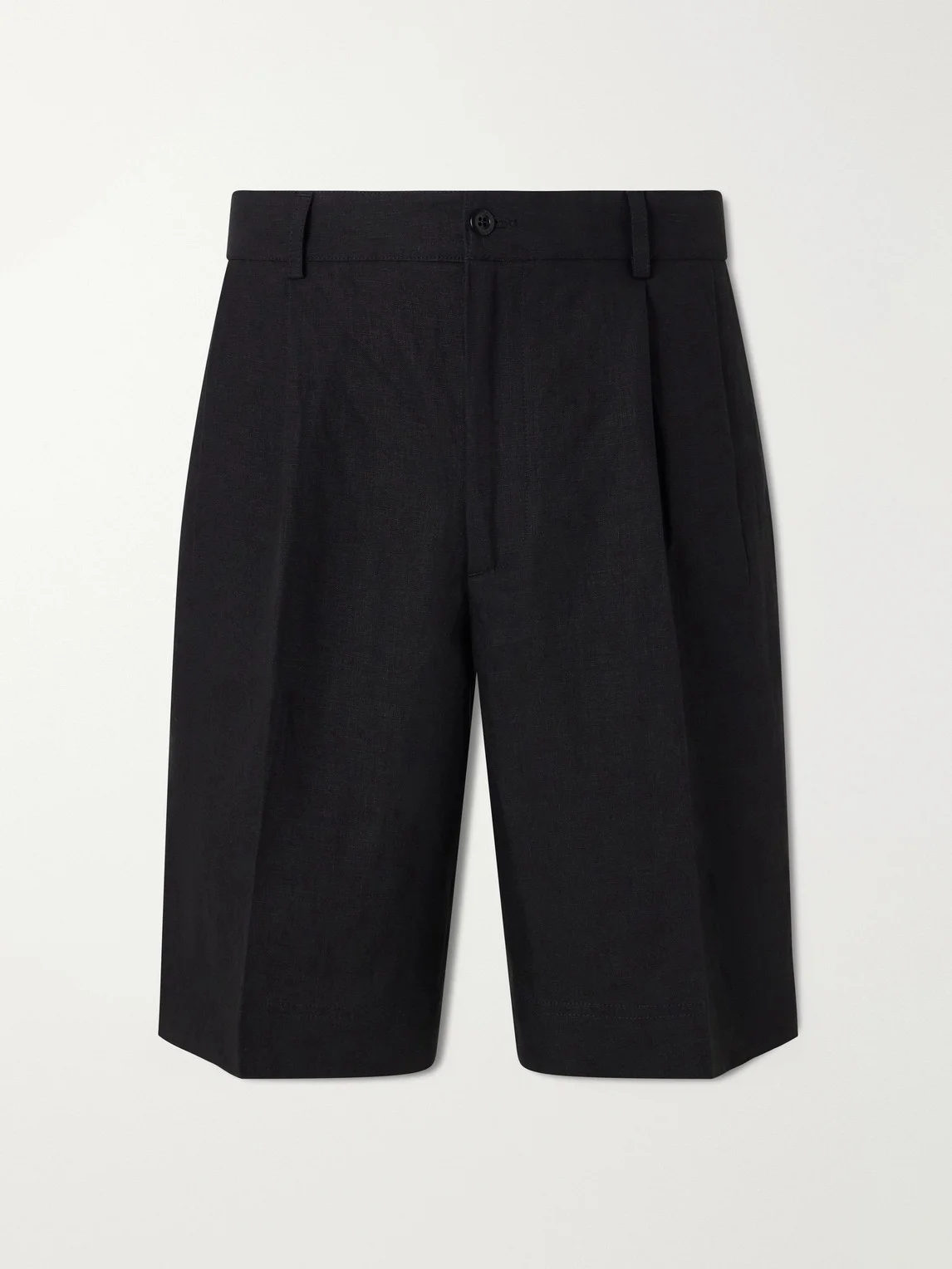 Straight-Leg Pleated Linen Shorts - 1
