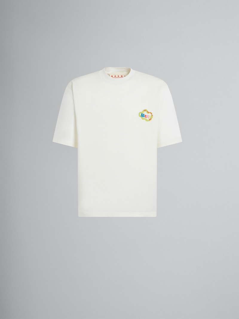 MARNI X NO VACANCY INN - WHITE T-SHIRT IN BIO COTTON JERSEY WITH SNAKE LOGO PRINT 1