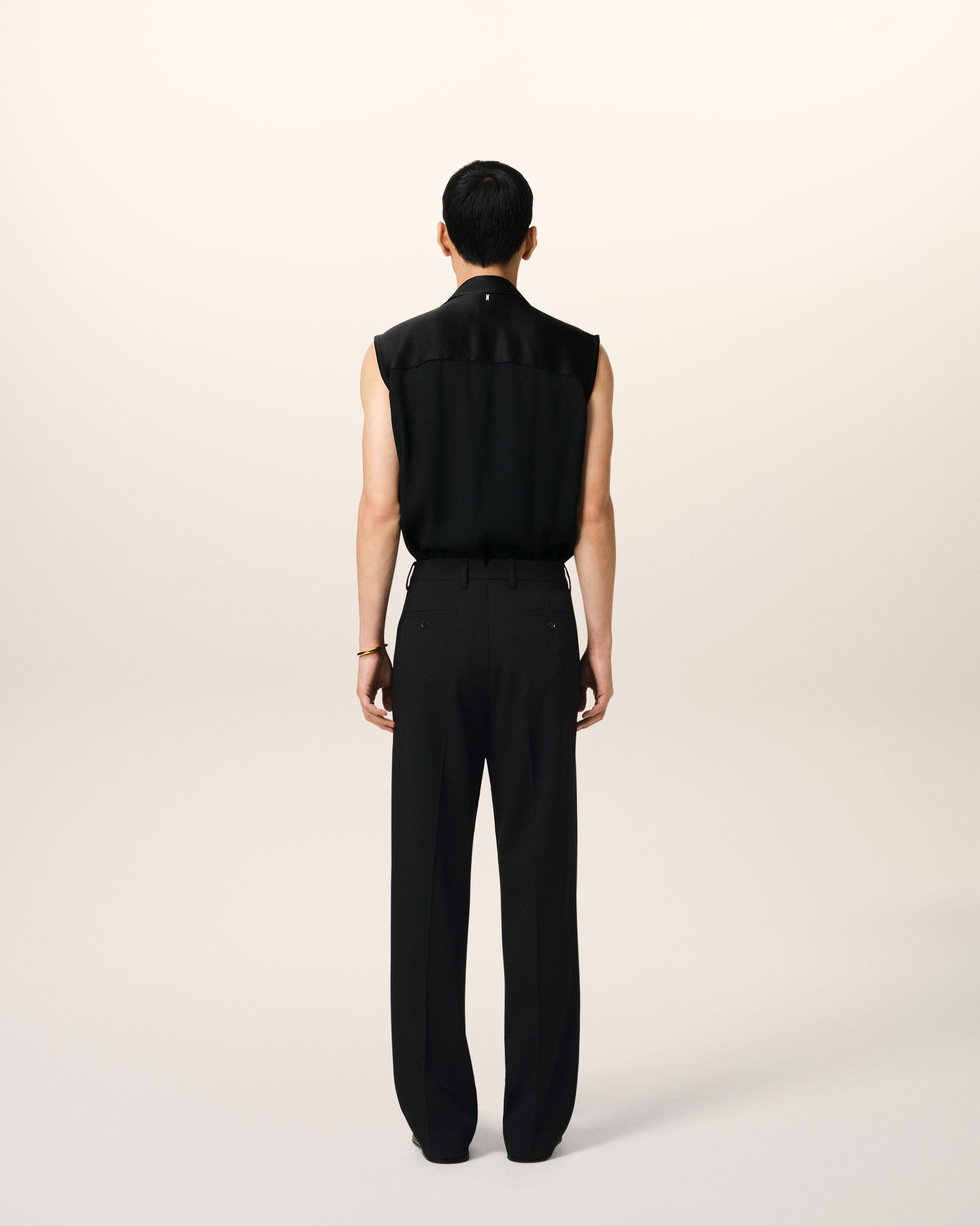 BLACK WOOL STRAIGHT FIT TROUSERS - 4