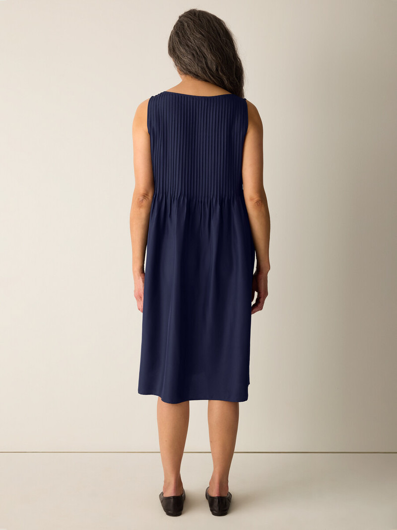 Pleated Silk Bateau Neck Dress 4