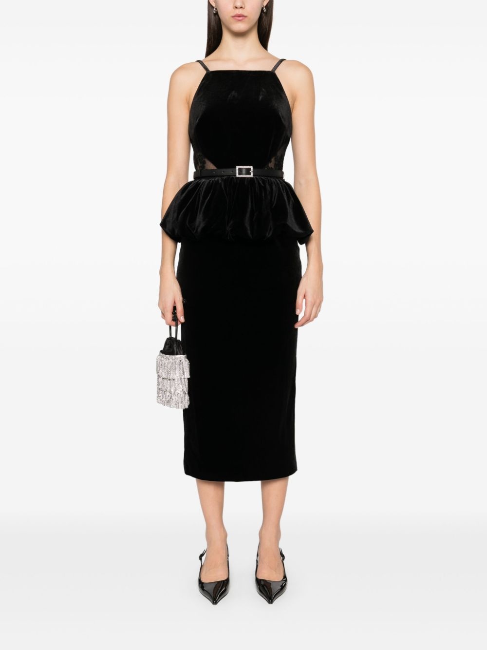 velvet peplum midi dress - 2