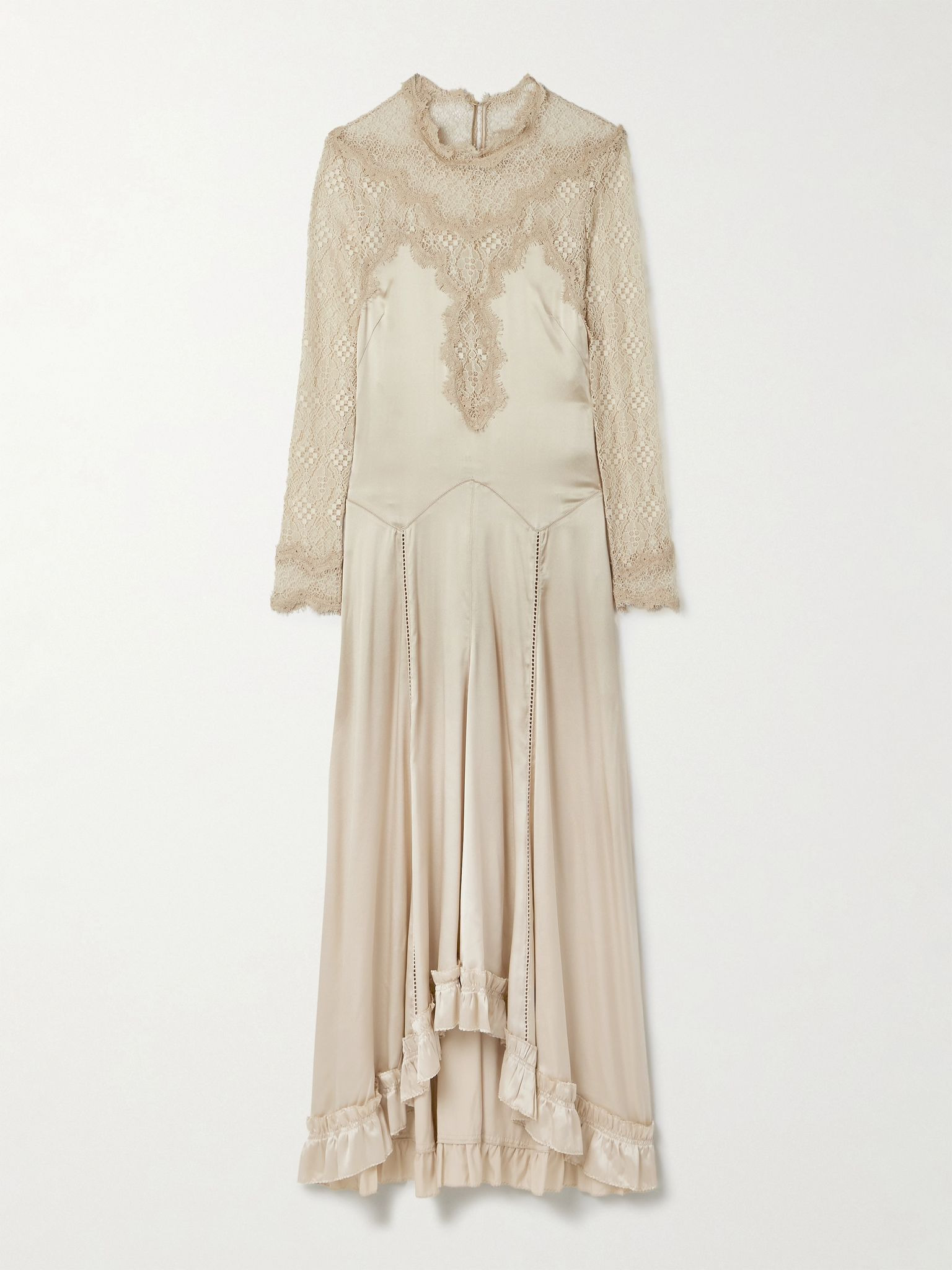 Dolores silk-blend satin and corded lace maxi dress Cream - 1