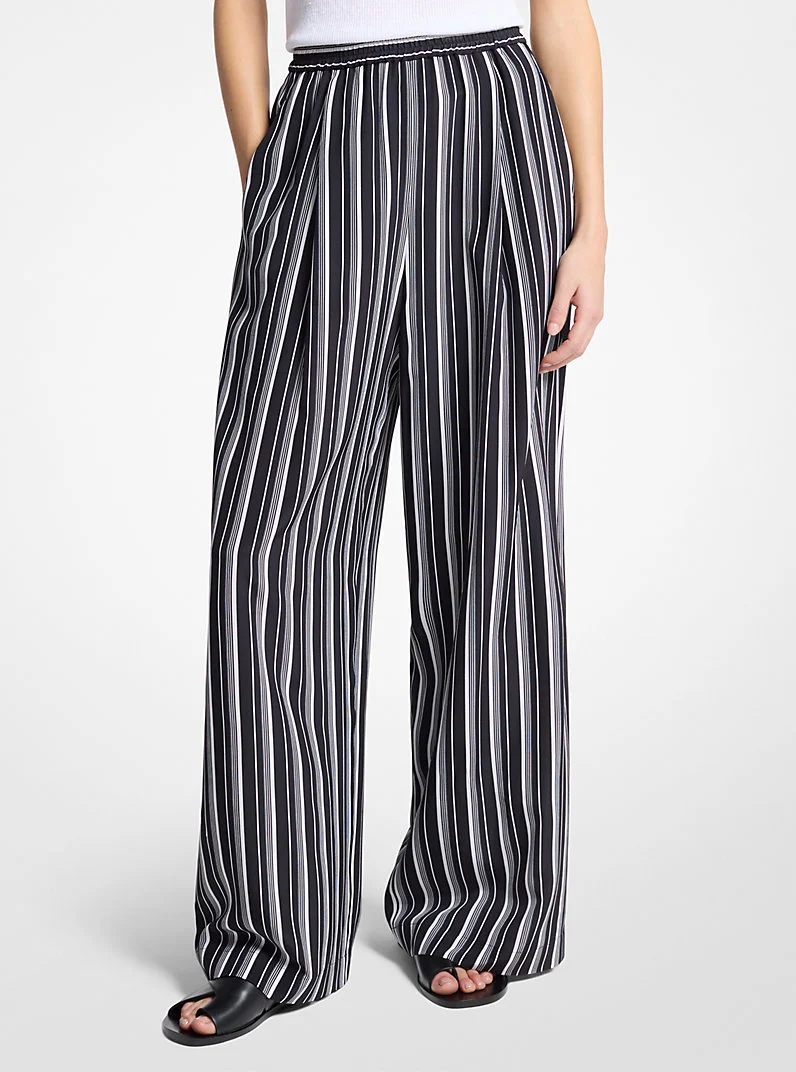Striped Silk Crepe De Chine Pajama Pants - 1