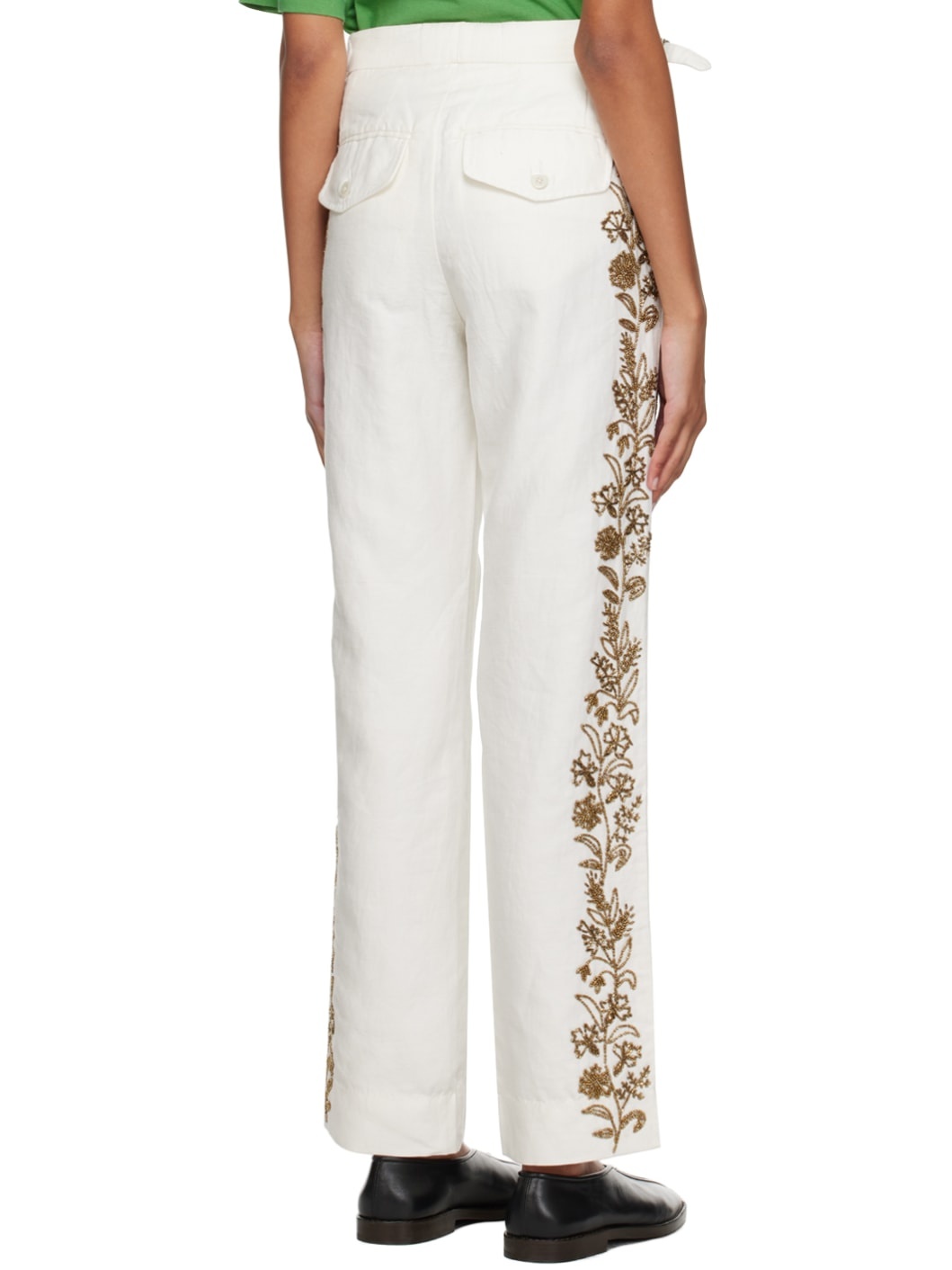 Off-White Beaded Wheat Flower Trousers - 3