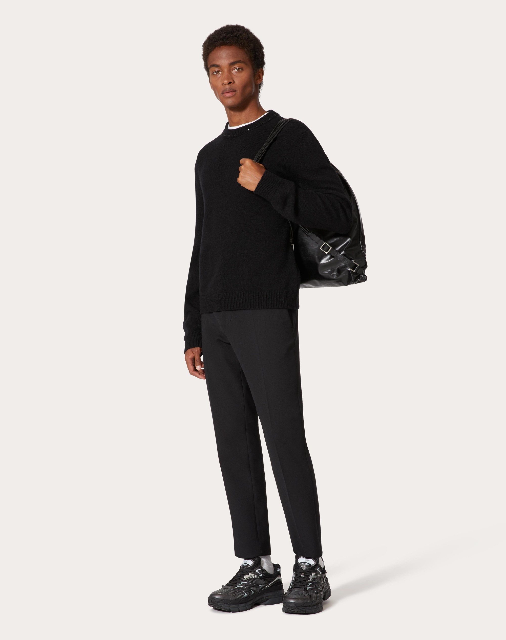 CASHMERE CREWNECK SWEATER WITH BLACK UNTITLED STUDS - 2
