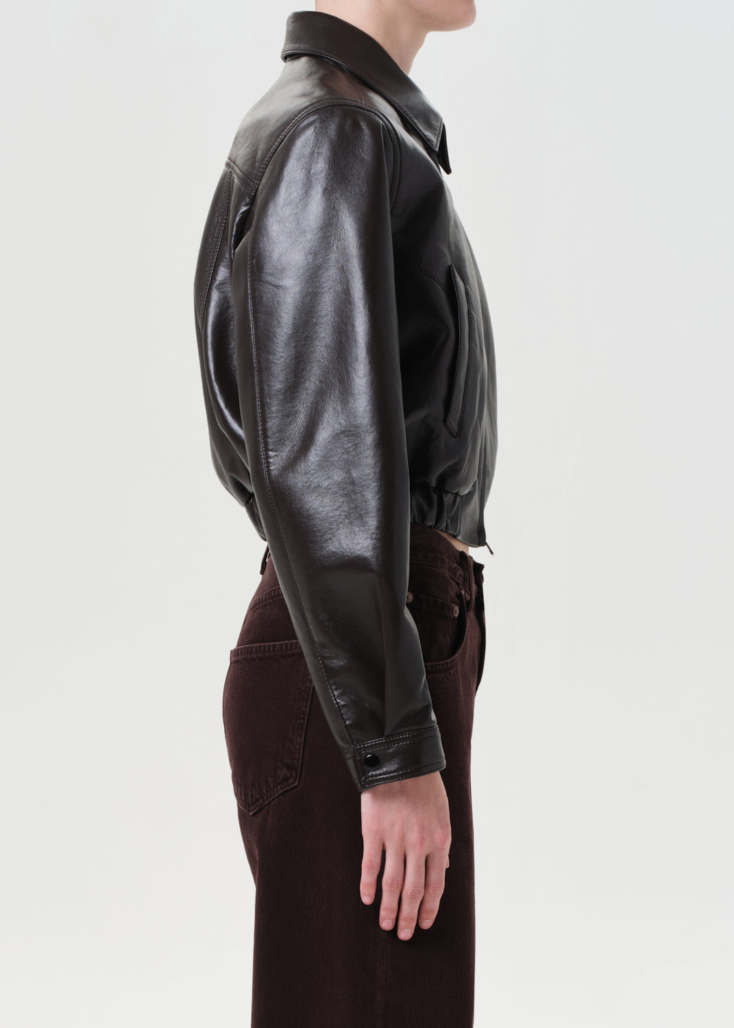 ESSIE RECYCLED LEATHER CROPPED JACKET IN CHOCOLATE - 4