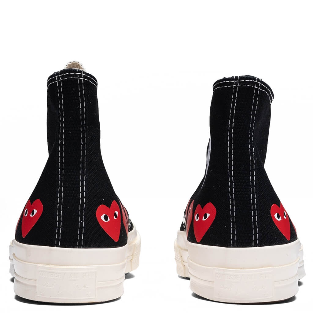 CONVERSE X COMME DES GARCONS PLAY ALL STAR CHUCK '70 HI MULTI HEART - BLACK/RED - 4