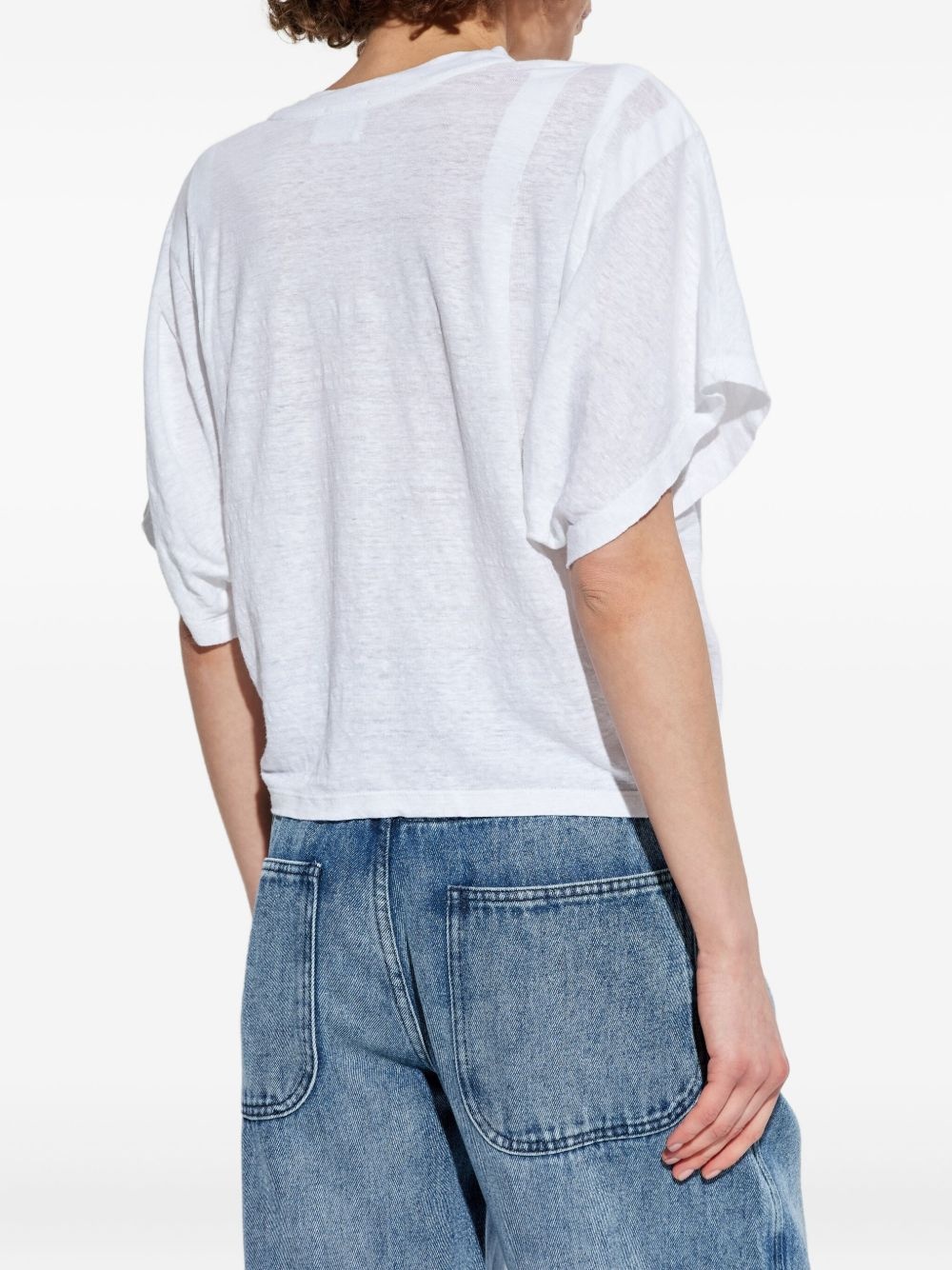 logo-print linen T-shirt - 4