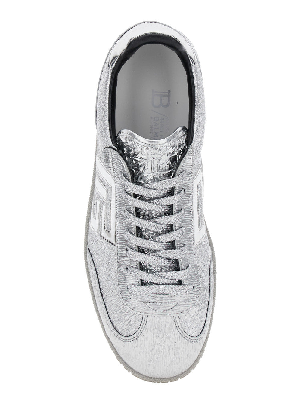 Balmain Men 'Swan' Silver Colored Low Top Sneakers With Logo Detail In Metallic Leather And Tech Fab - 4