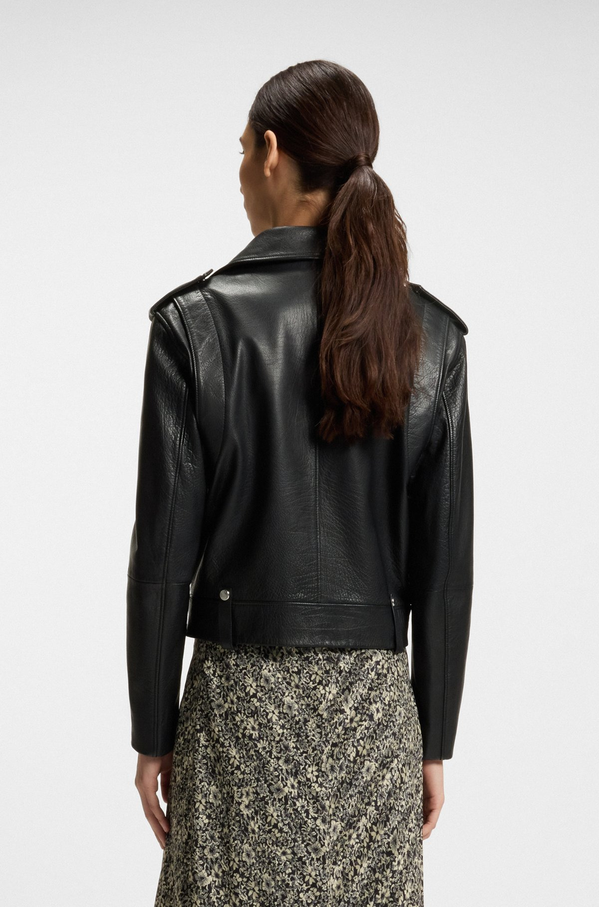 GRAINED-LEATHER JACKET WITH SILVER-TONE TRIMS - 4