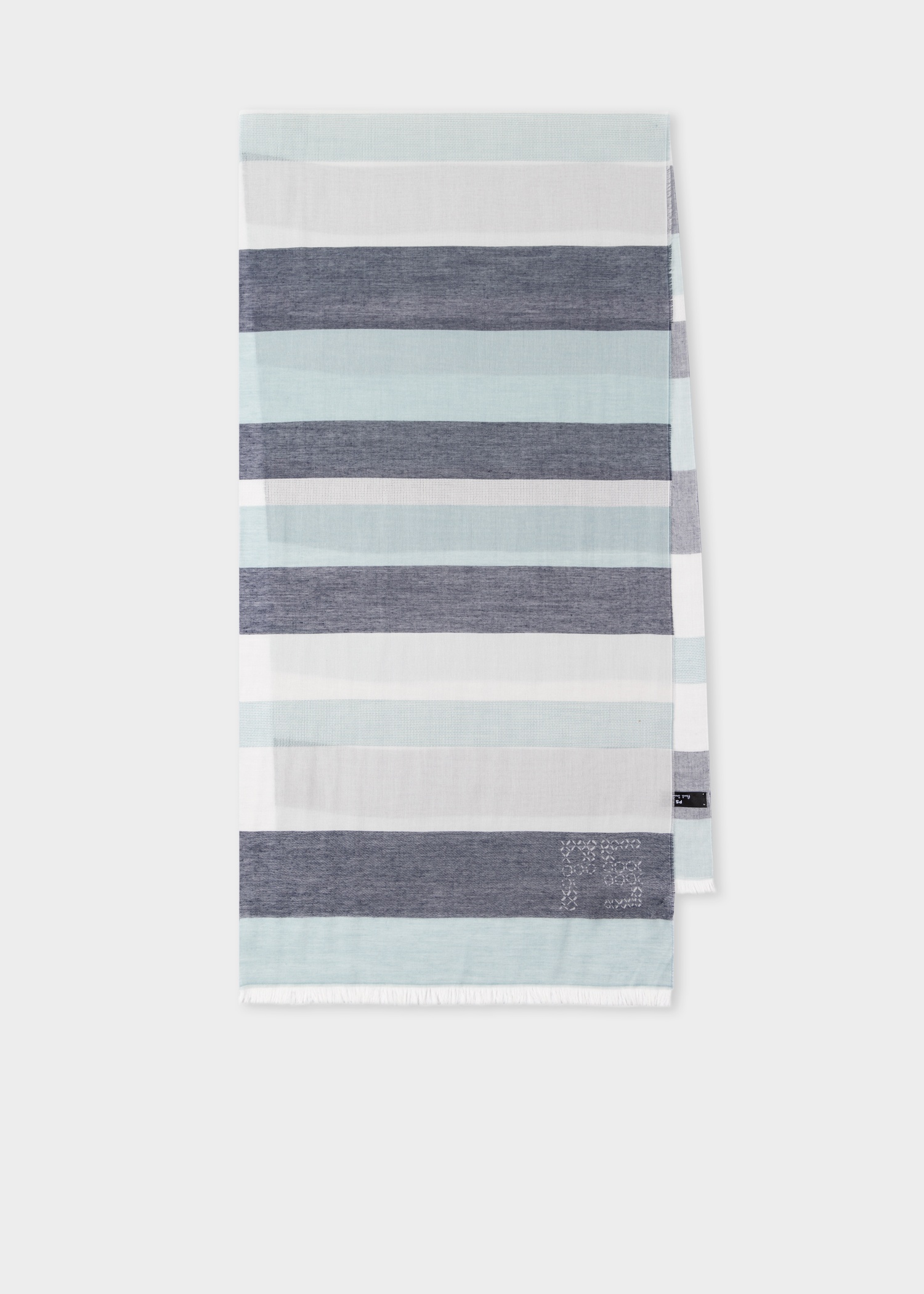 Blue and Grey Stripe Cotton-Blend Scarf - 1