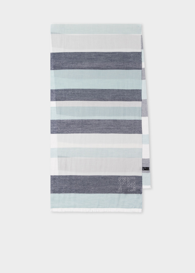 Blue and Grey Stripe Cotton-Blend Scarf 1