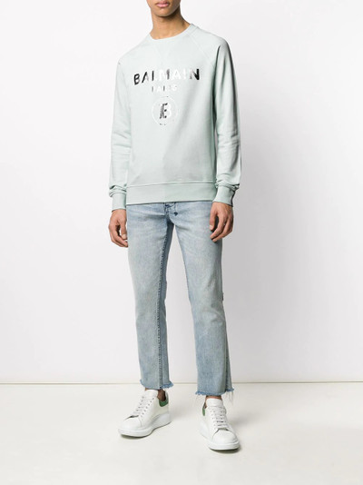 Balmain metallic logo crew neck sweatshirt outlook