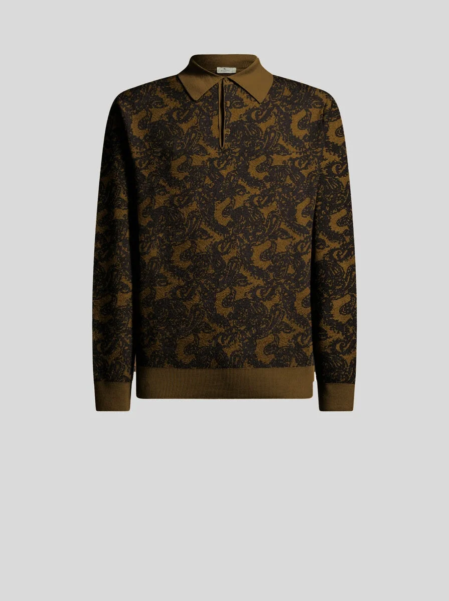 LONG-SLEEVED POLO SHIRT IN WOOL-BLEND JACQUARD PIQUÉ WITH PAISLEYS - 1
