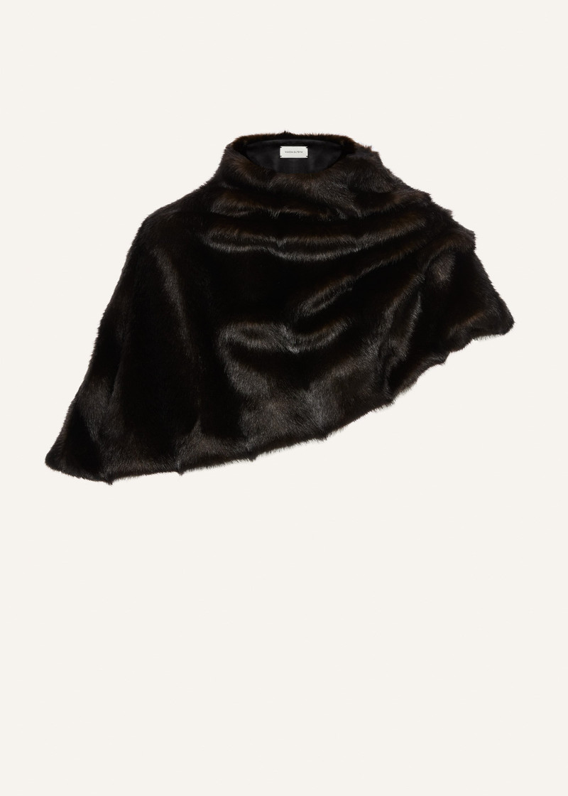 Draped faux fur stole in dark brown 1