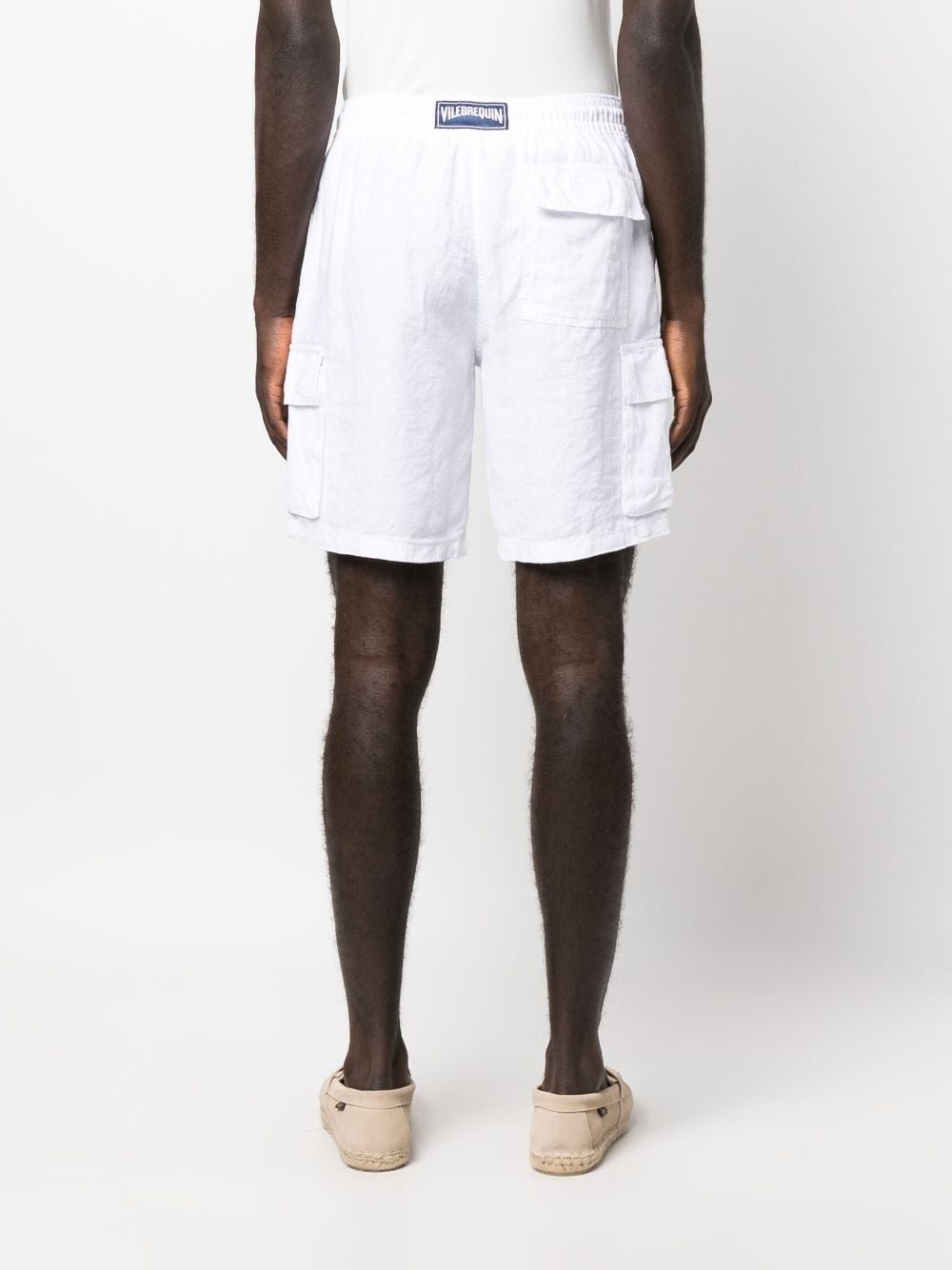 logo-patch linen shorts - 4