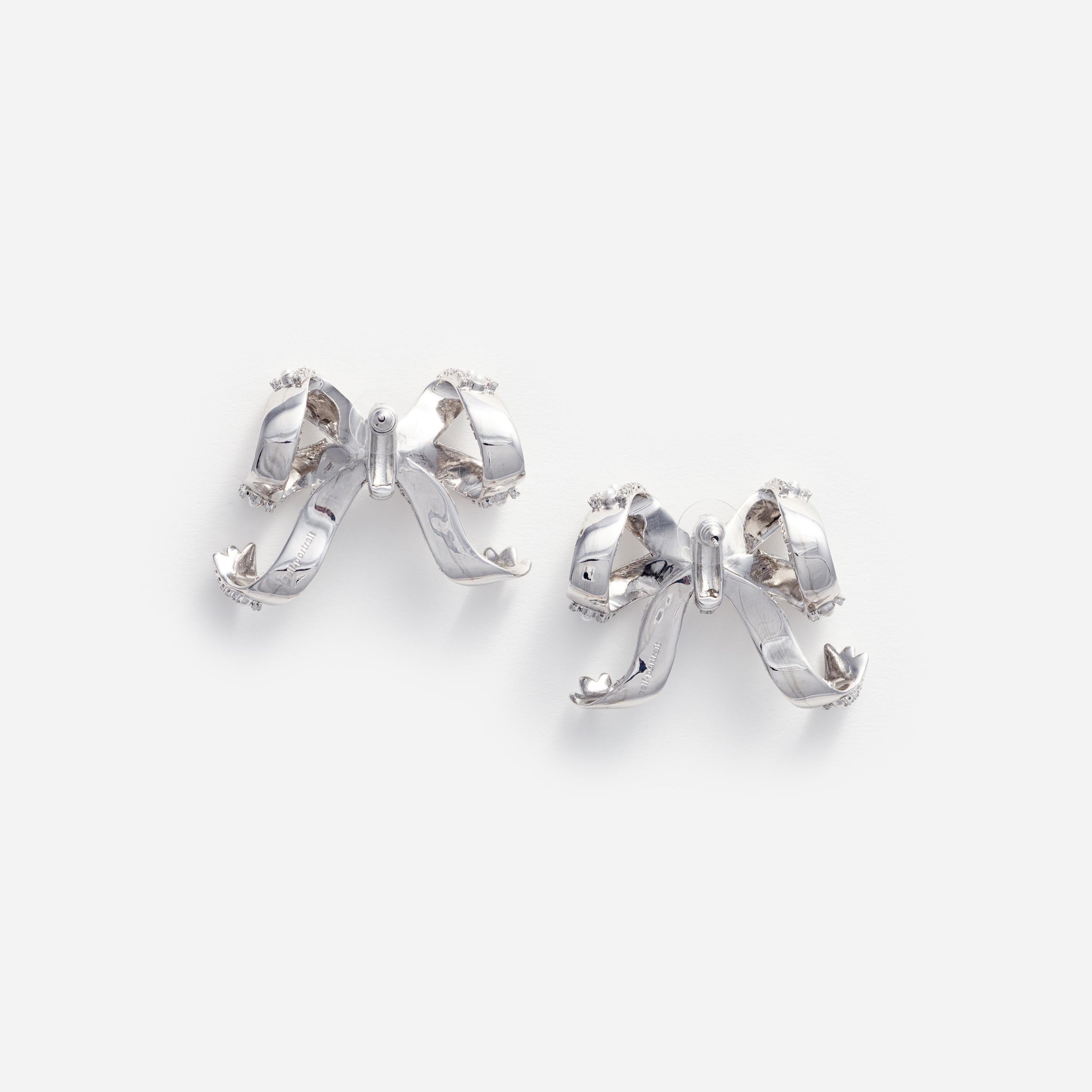 Pearl Crystal Bow Earrings - 2