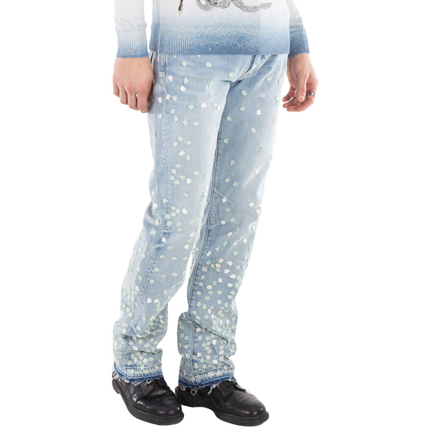 Amiri Men's Blue Floral Appliqued Straight Jeans - 2
