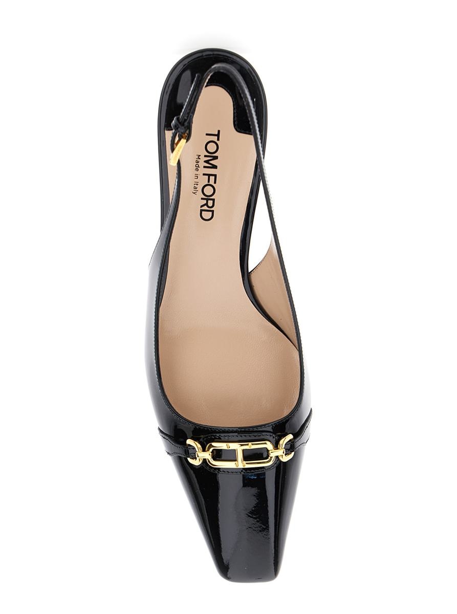 Tom Ford Black Slingback Pumps With T Logo Detail In Patent Leather Woman - 4