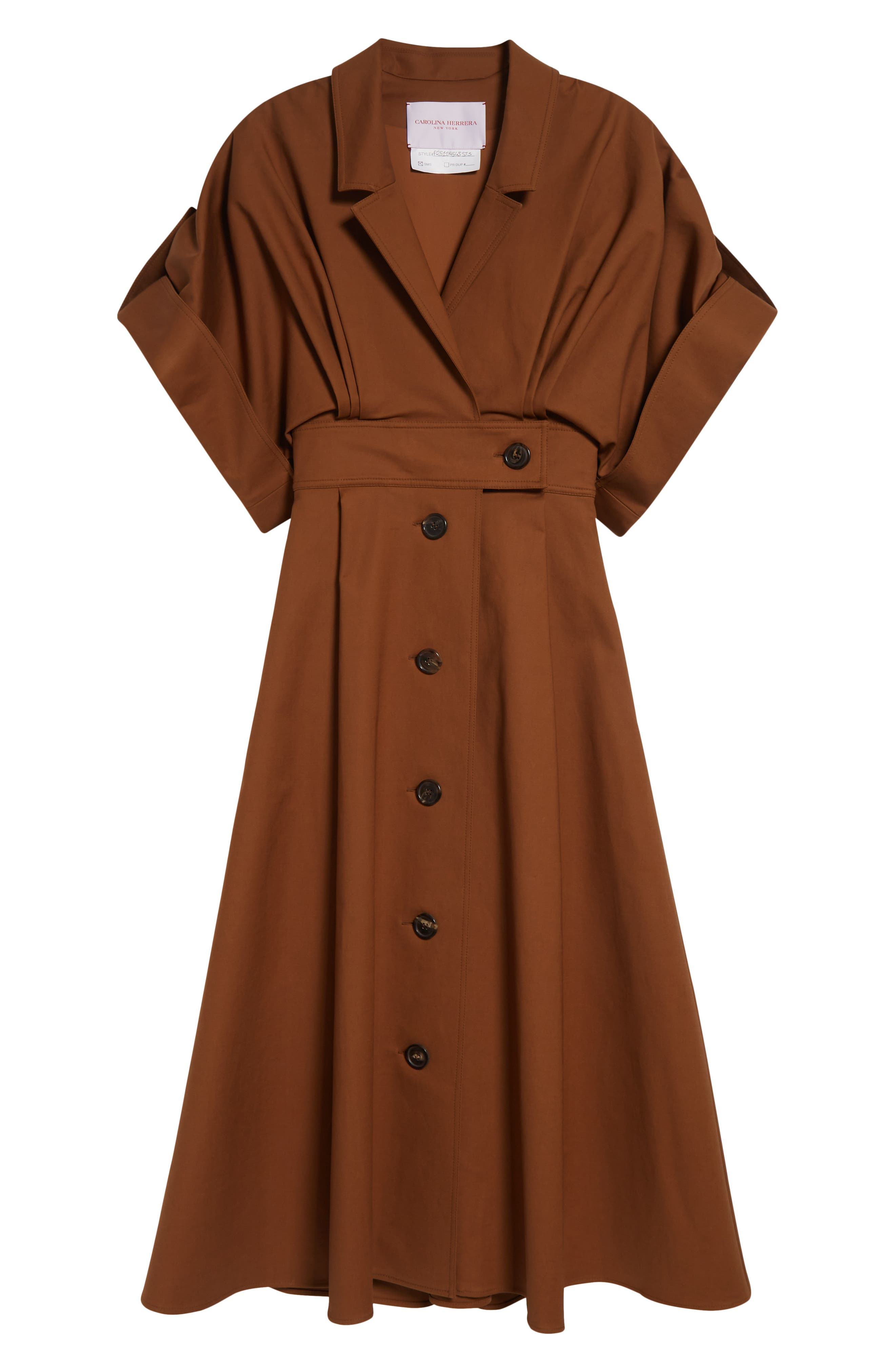 Carolina Herrera Wide Sleeve Belted Stretch Cotton Sateen Shirtdress in Nutmeg at Nordstrom - 5