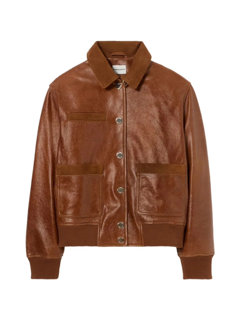 point-collar leather jacket - 1