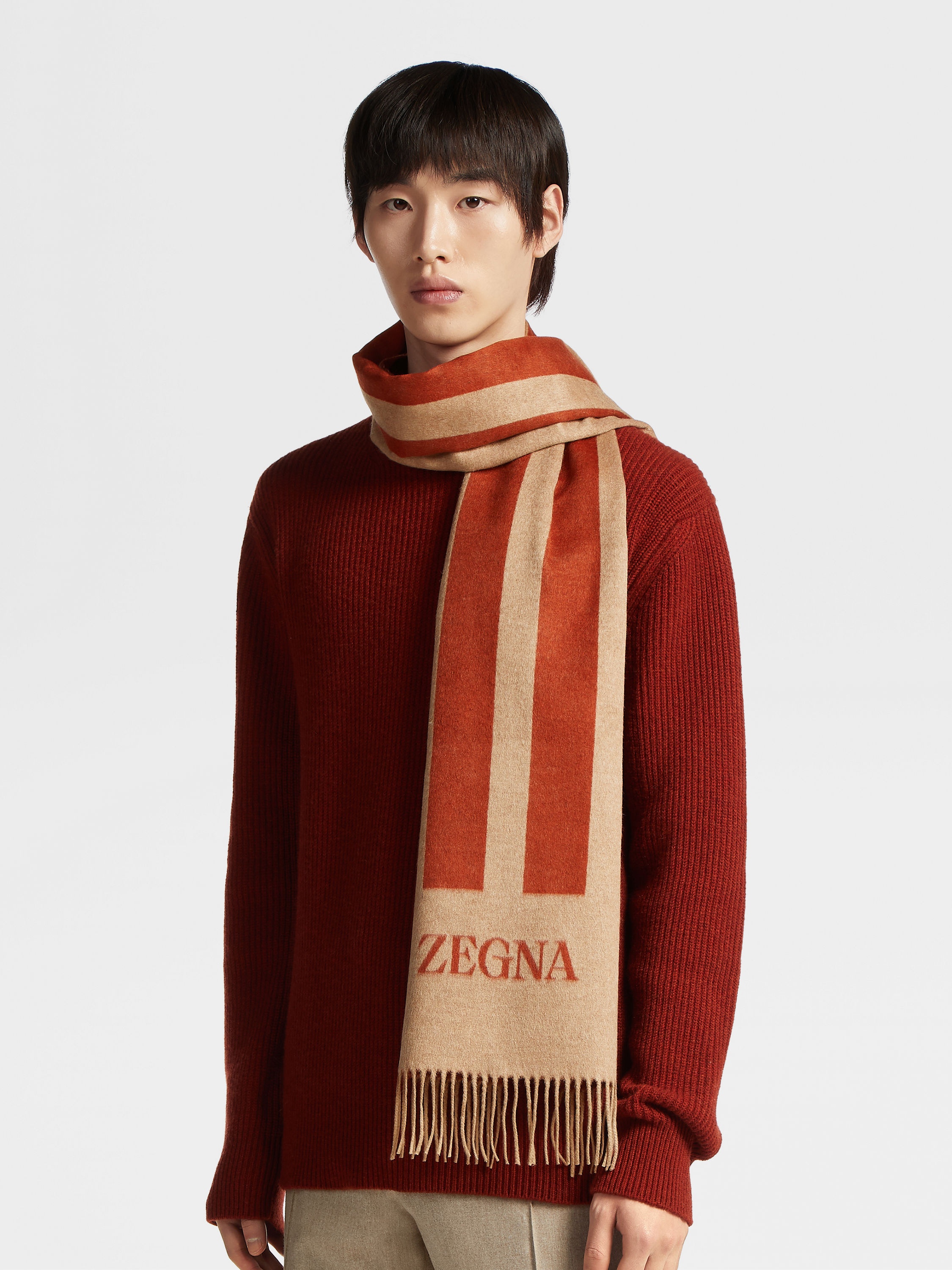 BEIGE AND LIGHT BEIGE ZEGNA SILK SCARF - 3
