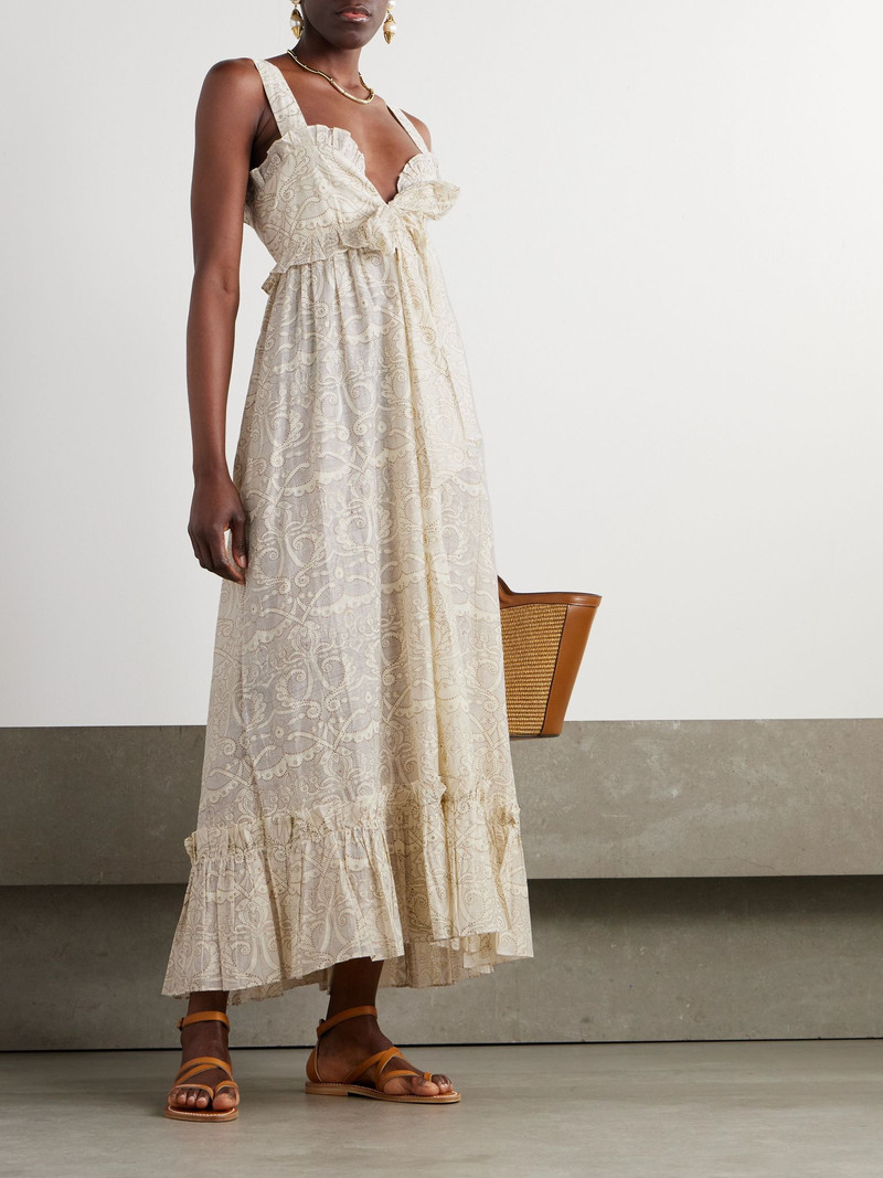Thierry Colson Valentina ruffled glittered printed cotton and silk-blend dress Cream outlook