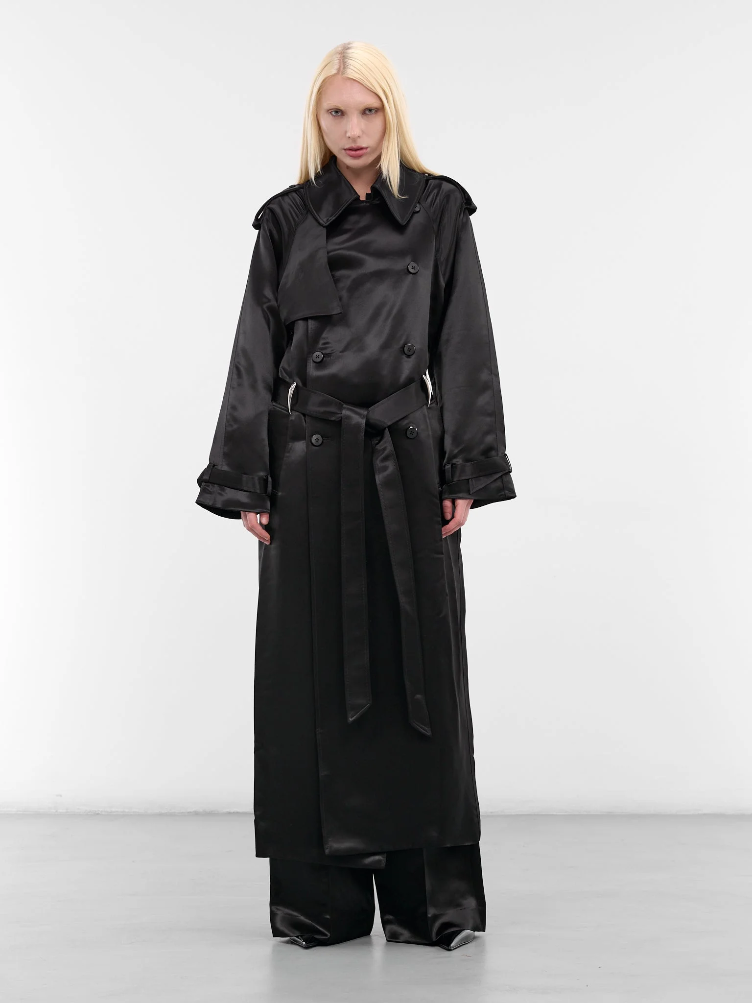 Black Liquid Viscose Trench Coat - 1