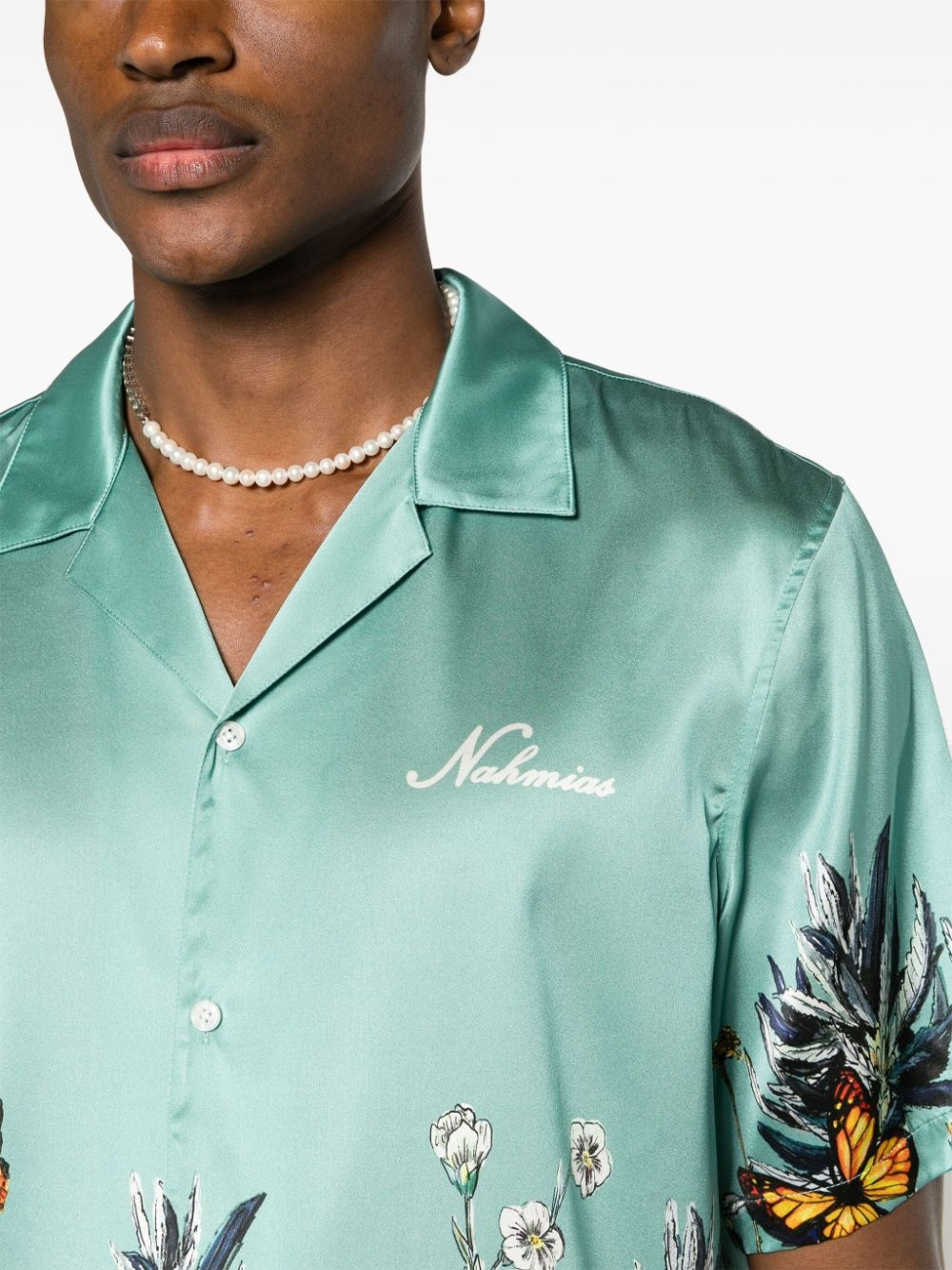 Botanical camp-collar satin shirt - 5