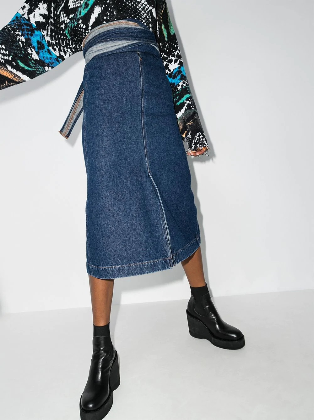 wrap-waist denim midi skirt - 2