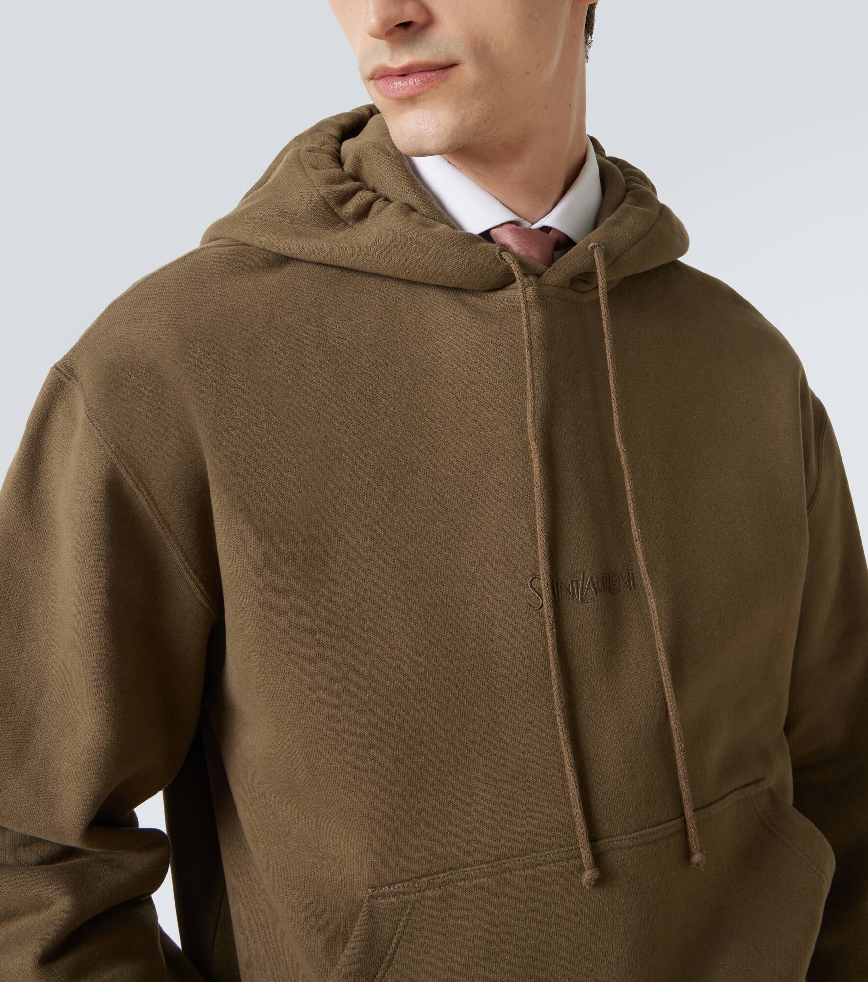 Logo embroidered cotton fleece hoodie - 5