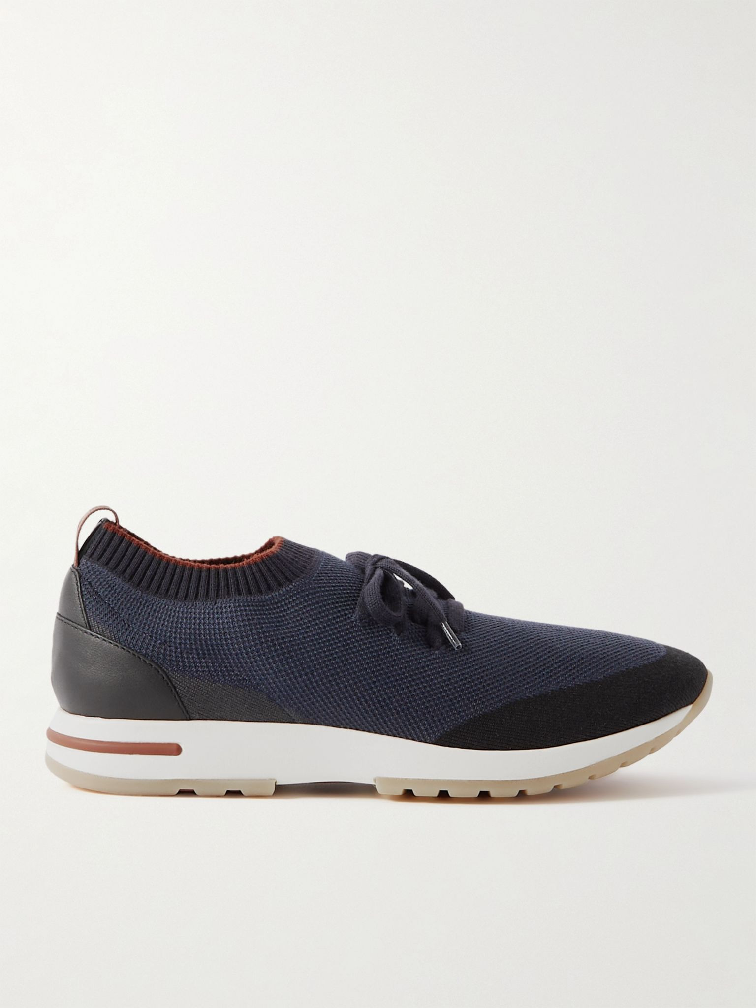 360 Flexy Walk Leather-Trimmed Knitted Wish® Silk Sneakers Navy - 1