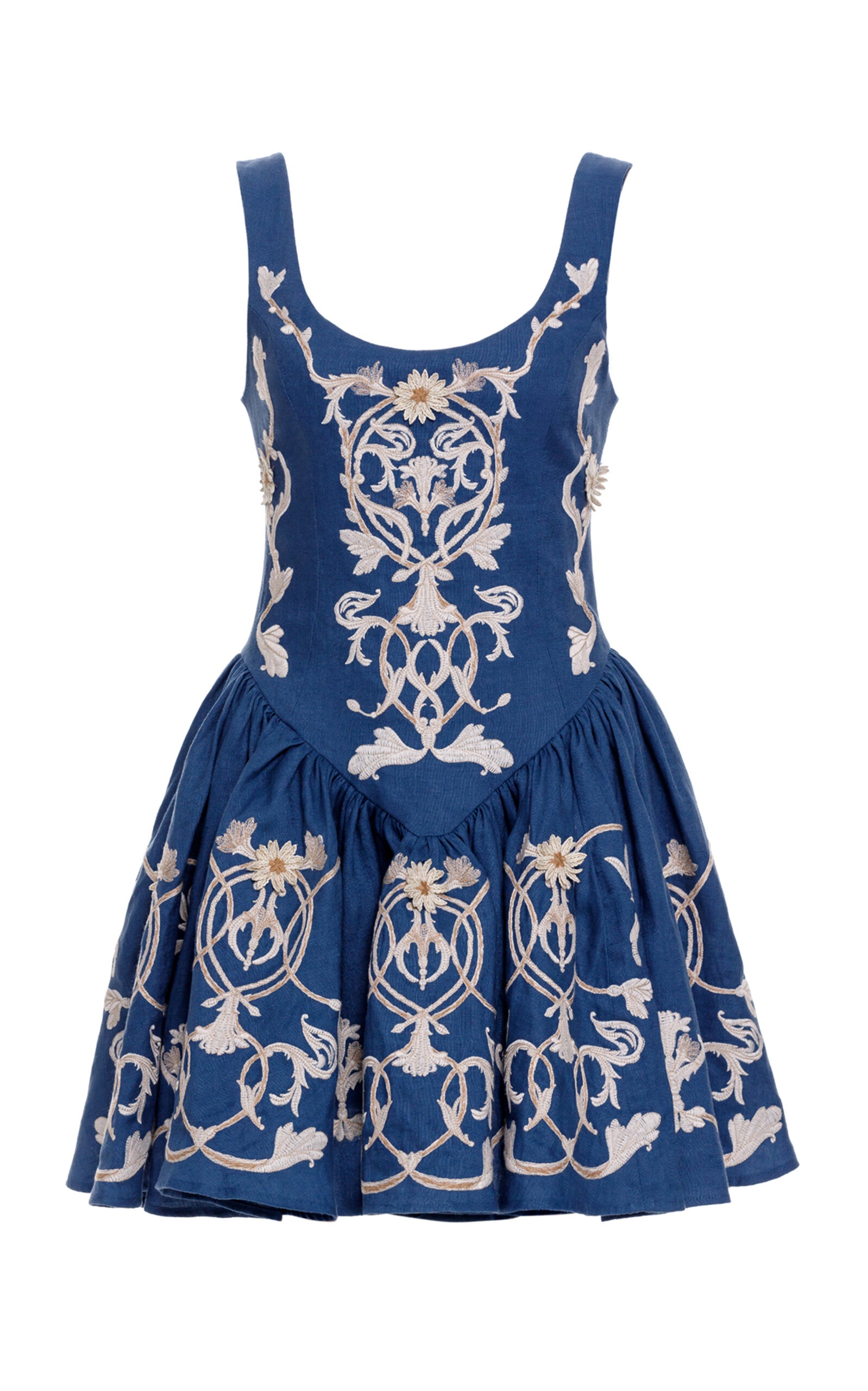 Pluma Embroidered Linen Mini Dress blue - 1