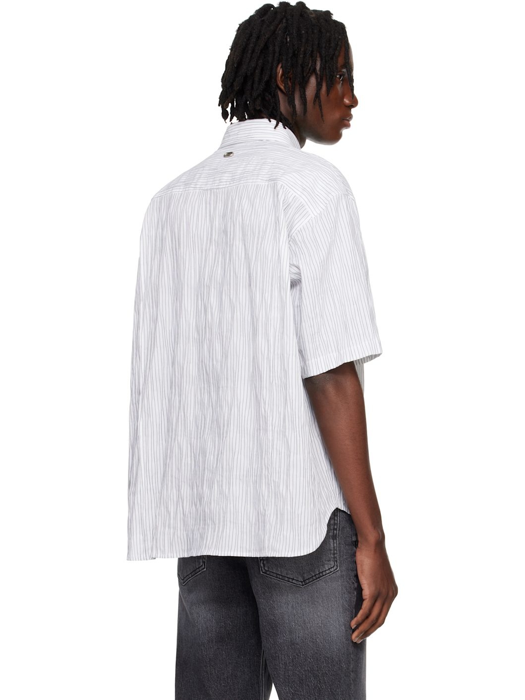White & Black Short Sleeve Striped Shirt - 3