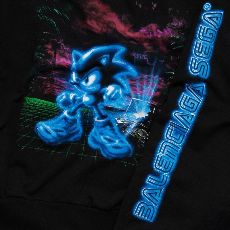 Men's Balenciaga | Sega Sonic The Hedgehog Oversized Zip-up Hoodie in Black 3