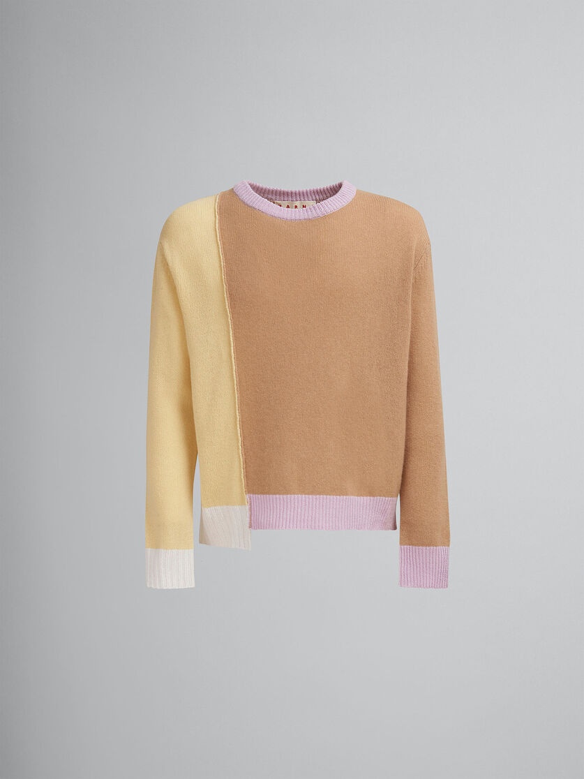 BROWN CASHMERE COLOUR-BLOCK JUMPER - 1
