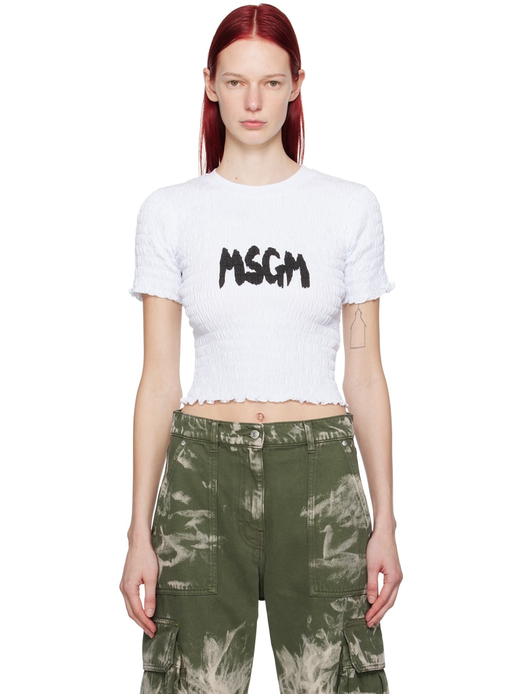 White Shirred T-Shirt - 1