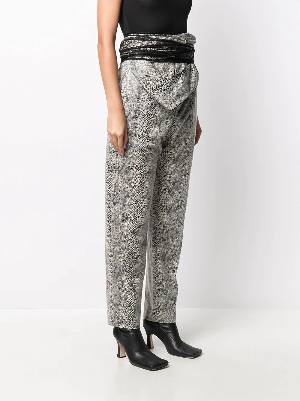 high-waisted python-effect trousers - 3