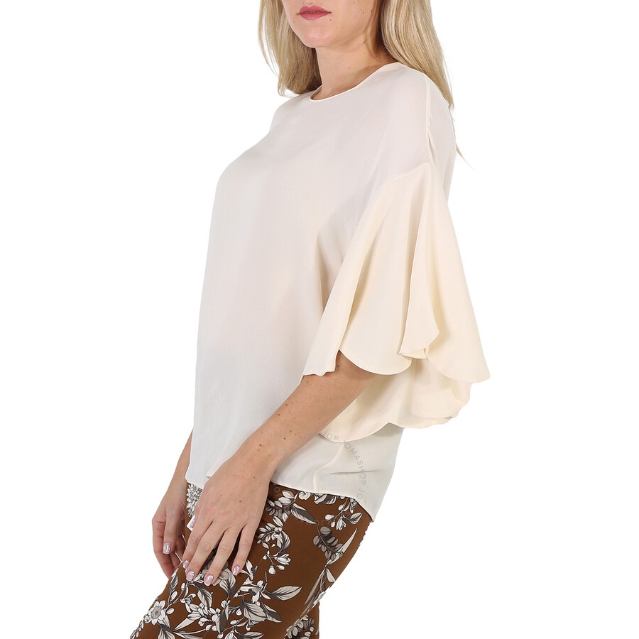 Valentino Ladies White Ruffle Sleeves Silk Blouse - 2